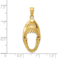 14K Yellow Gold Polished 2D Shark Jaws Pendant - Themed Ocean-Inspired Design by Oro Pregiato