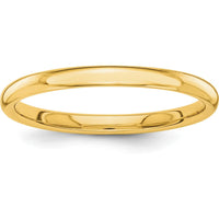 14K Yellow Gold Polished 2mm Domed Stackable Band Ring - Women's Wedding Band Size 7 by 0
