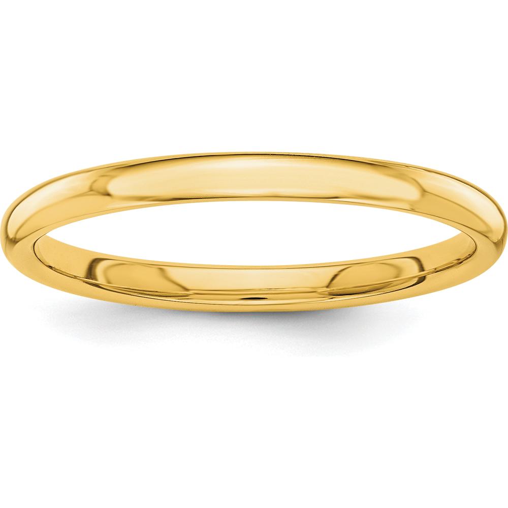 14K Yellow Gold Polished 2mm Domed Stackable Band Ring - Women's Wedding Band Size 7 by 0