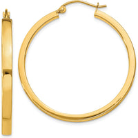 14K Yellow Gold Polished 2mm Rectangle Tube Hoops - 34mm Length by 0