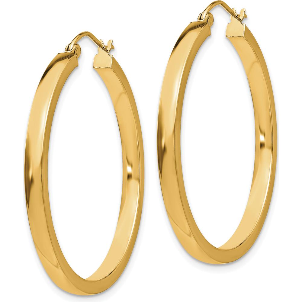 14K Yellow Gold Polished 2mm Rectangle Tube Hoops - 34mm Length by 0