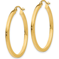 14K Yellow Gold Polished 2mm Square Tube Hoop Earrings - 30mm Length, 35mm Width by 0