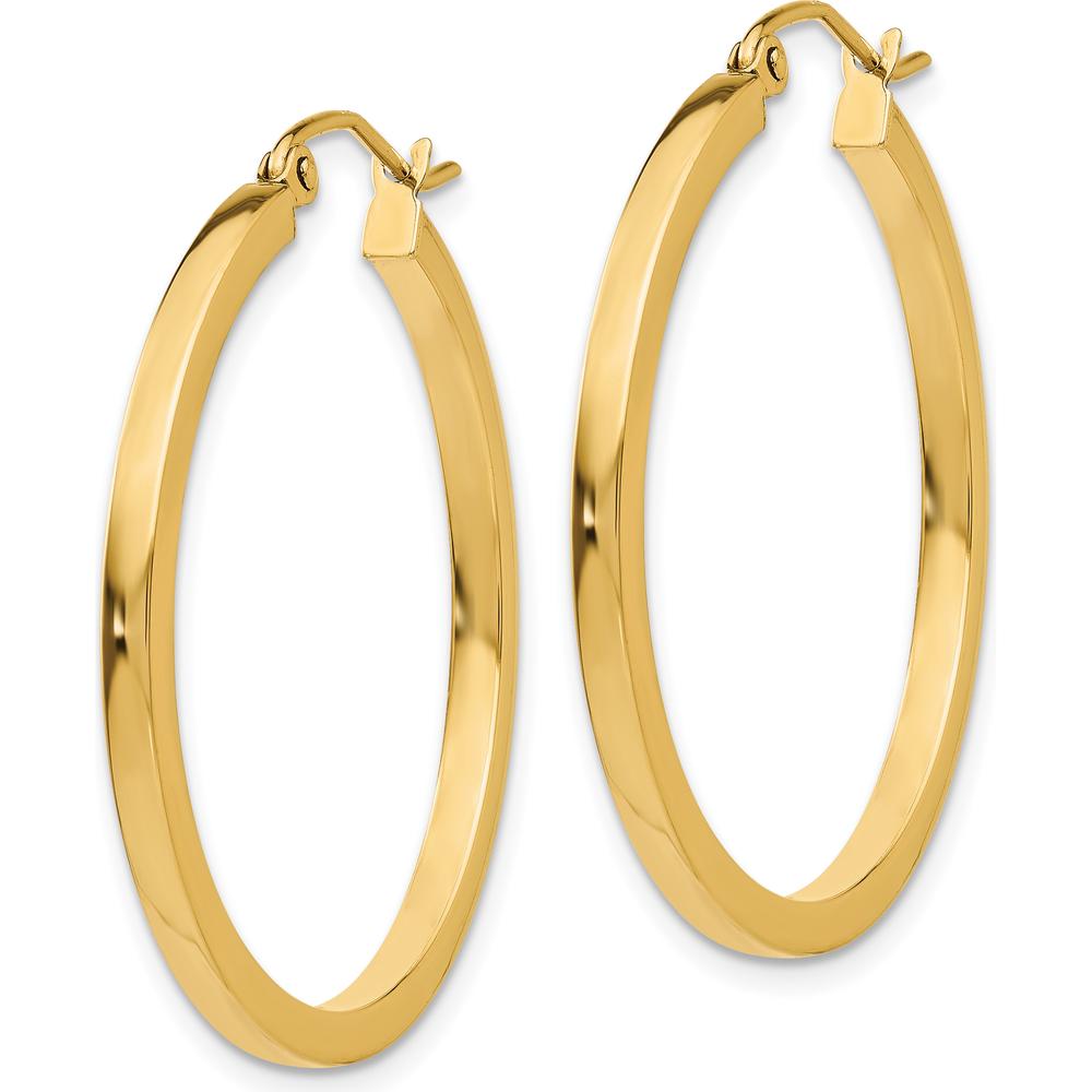 14K Yellow Gold Polished 2mm Square Tube Hoop Earrings - 30mm Length, 35mm Width by 0