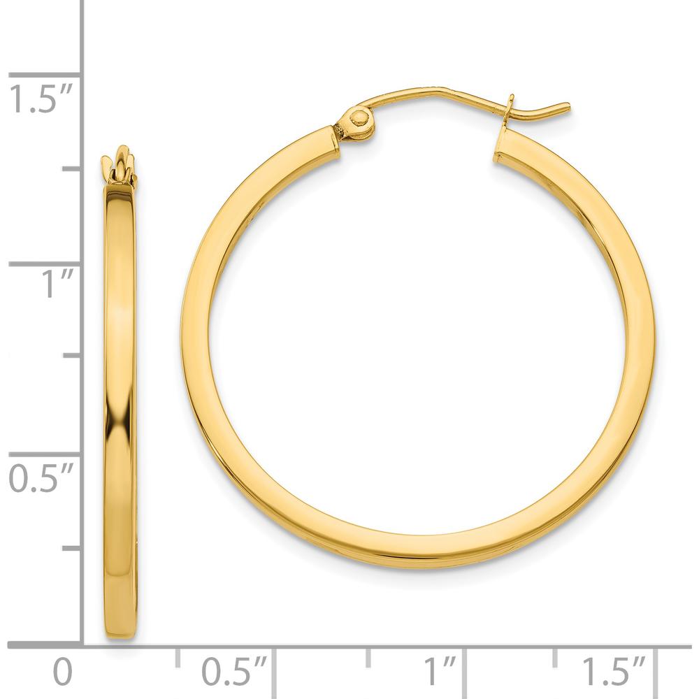 14K Yellow Gold Polished 2mm Square Tube Hoop Earrings - 30mm Length, 35mm Width by 0