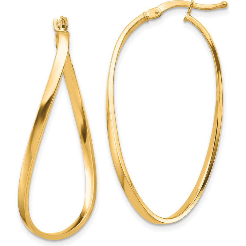 14K Yellow Gold Polished 2mm Wavy Hoop Earrings - 32.5mm Length by 0