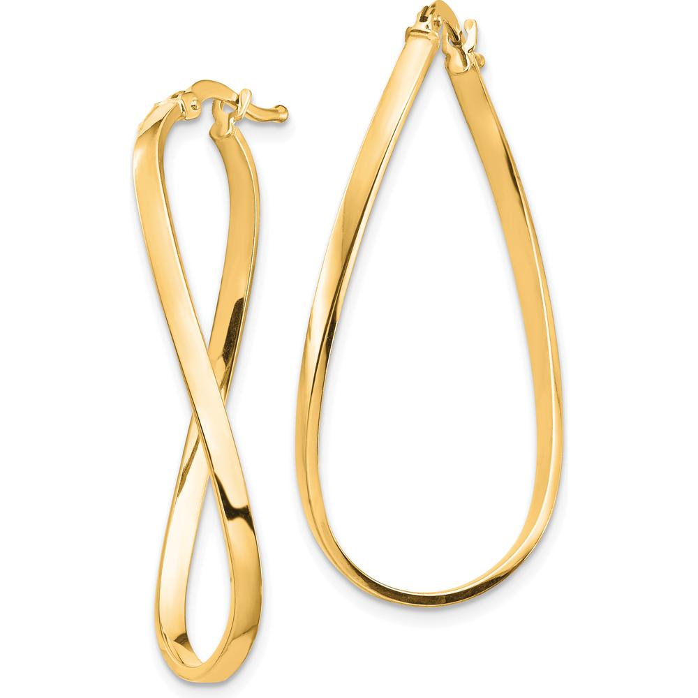 14K Yellow Gold Polished 2mm Wavy Hoop Earrings - 32.5mm Length by 0