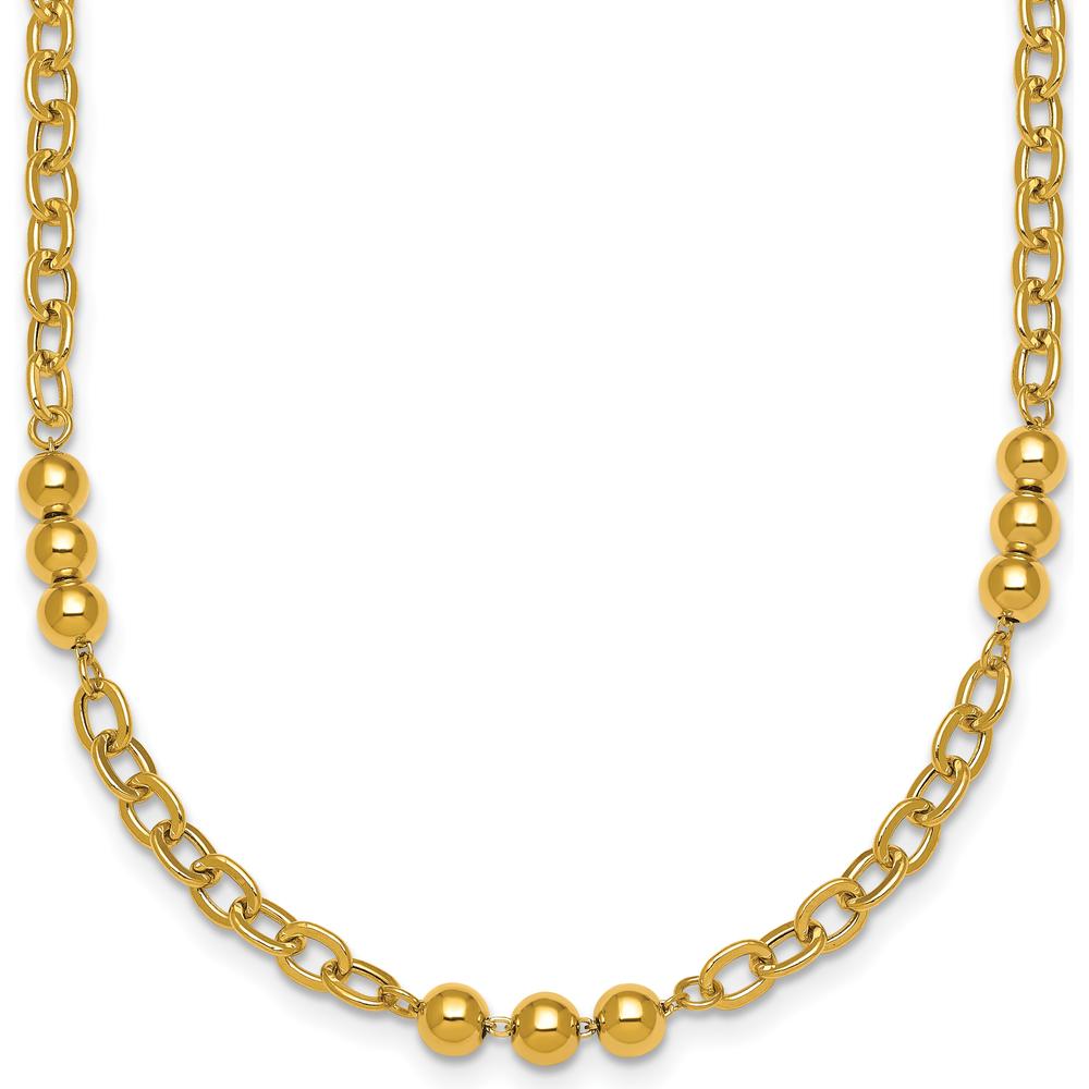 14K Yellow Gold Polished 3.5mm Fancy Beaded Cable Link Necklace - 18" by 0