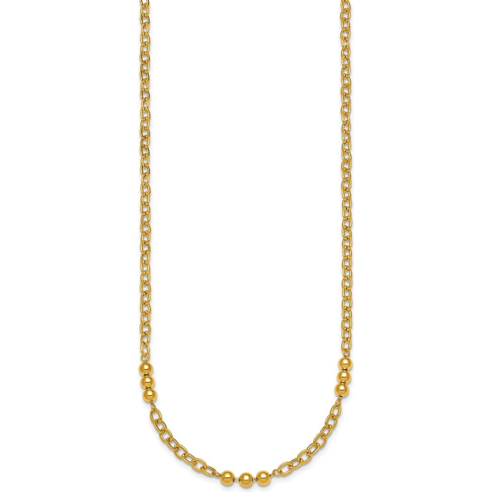 14K Yellow Gold Polished 3.5mm Fancy Beaded Cable Link Necklace - 18" by 0