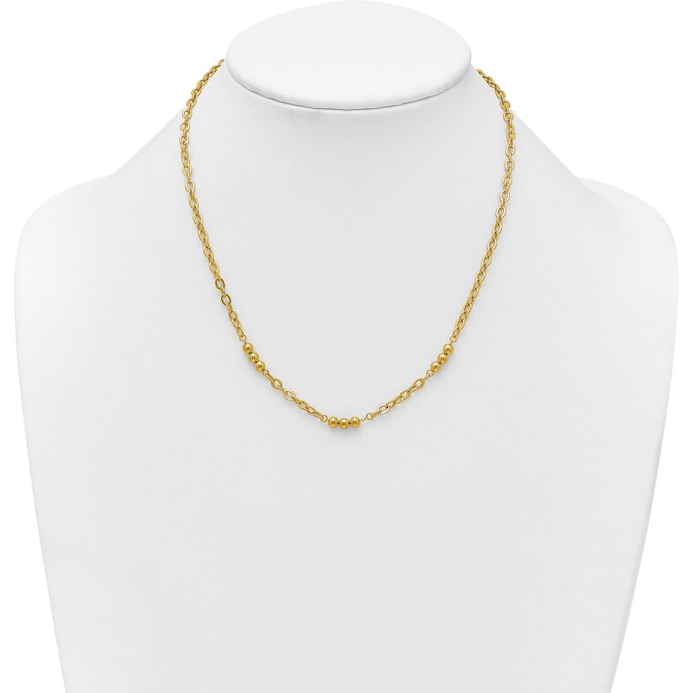 14K Yellow Gold Polished 3.5mm Fancy Beaded Cable Link Necklace - 18" by 0