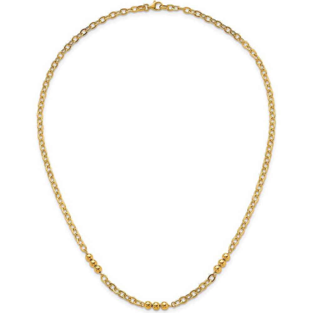 14K Yellow Gold Polished 3.5mm Fancy Beaded Cable Link Necklace - 18" by 0