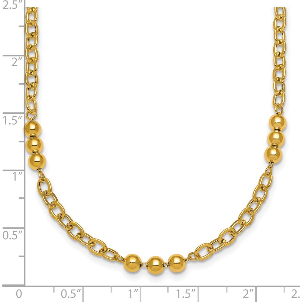 14K Yellow Gold Polished 3.5mm Fancy Beaded Cable Link Necklace - 18" by 0