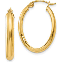 14K Yellow Gold Polished 3.5mm Oval Hoop Earrings - Classic and Elegant Design by 0