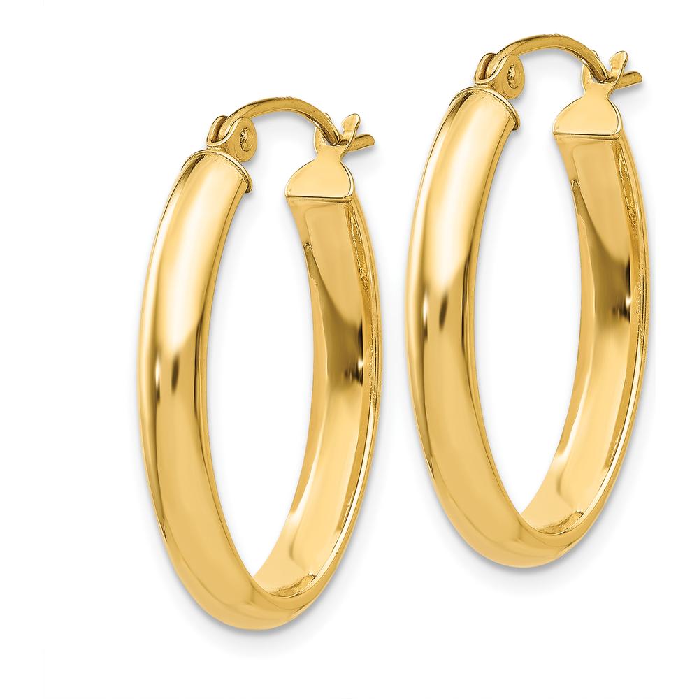 14K Yellow Gold Polished 3.5mm Oval Hoop Earrings - Classic and Elegant Design by 0