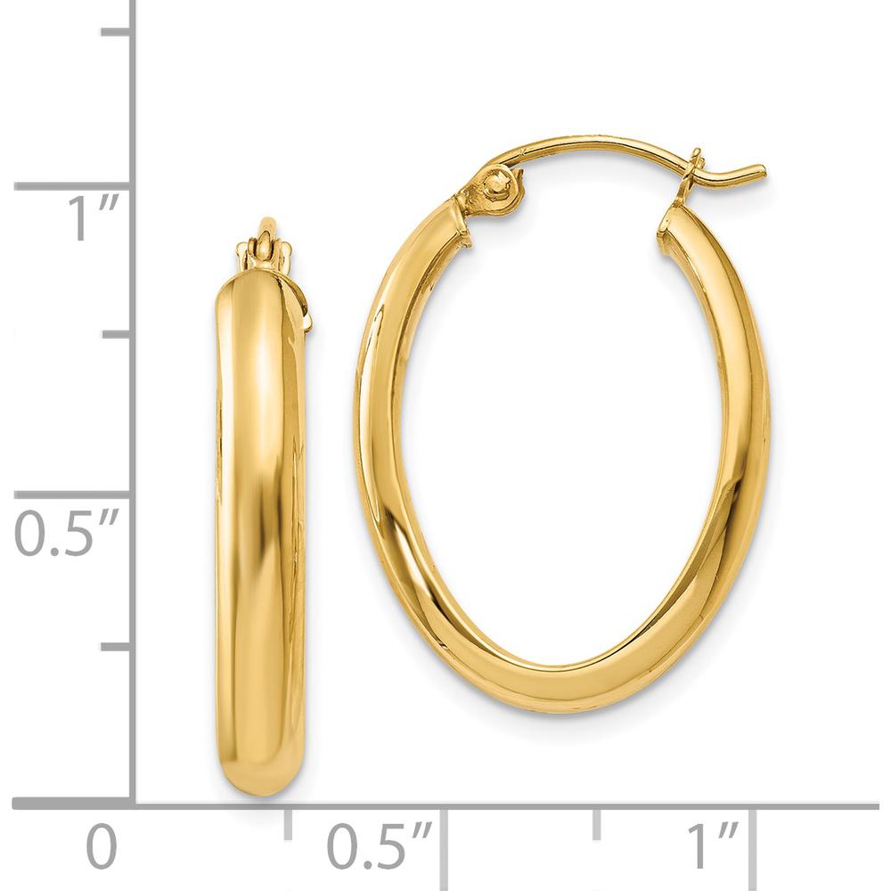 14K Yellow Gold Polished 3.5mm Oval Hoop Earrings - Classic and Elegant Design by 0