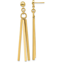 14K Yellow Gold Polished 3 Bar Post Dangle Earrings - 54.6mm Length by 0