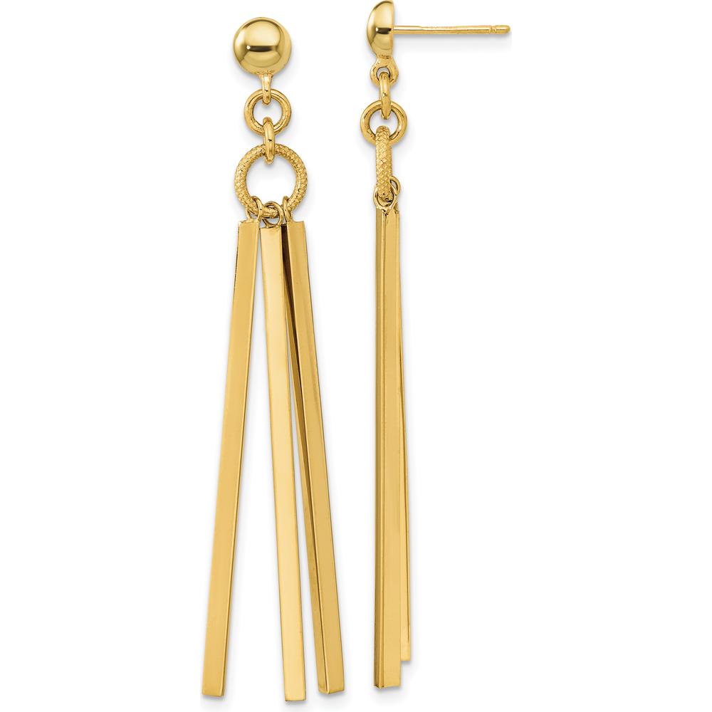 14K Yellow Gold Polished 3 Bar Post Dangle Earrings - 54.6mm Length by 0