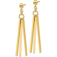14K Yellow Gold Polished 3 Bar Post Dangle Earrings - 54.6mm Length by 0