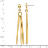 14K Yellow Gold Polished 3 Bar Post Dangle Earrings - 54.6mm Length by 0