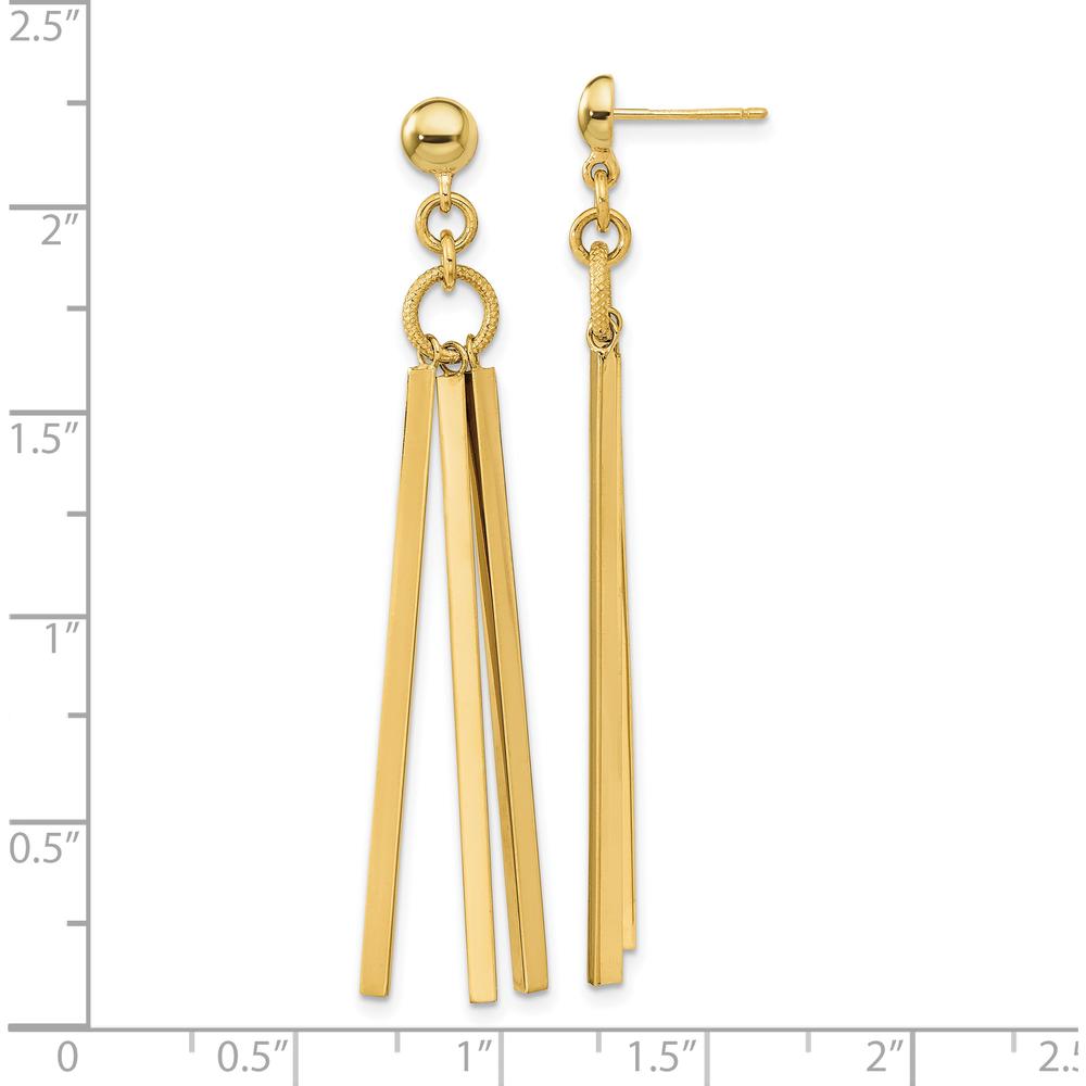 14K Yellow Gold Polished 3 Bar Post Dangle Earrings - 54.6mm Length by 0