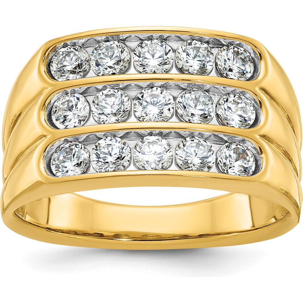 14K Yellow Gold Polished 3-Row Men's Diamond Ring with 1.65 Carats Total Diamond Weight by IBGoodman