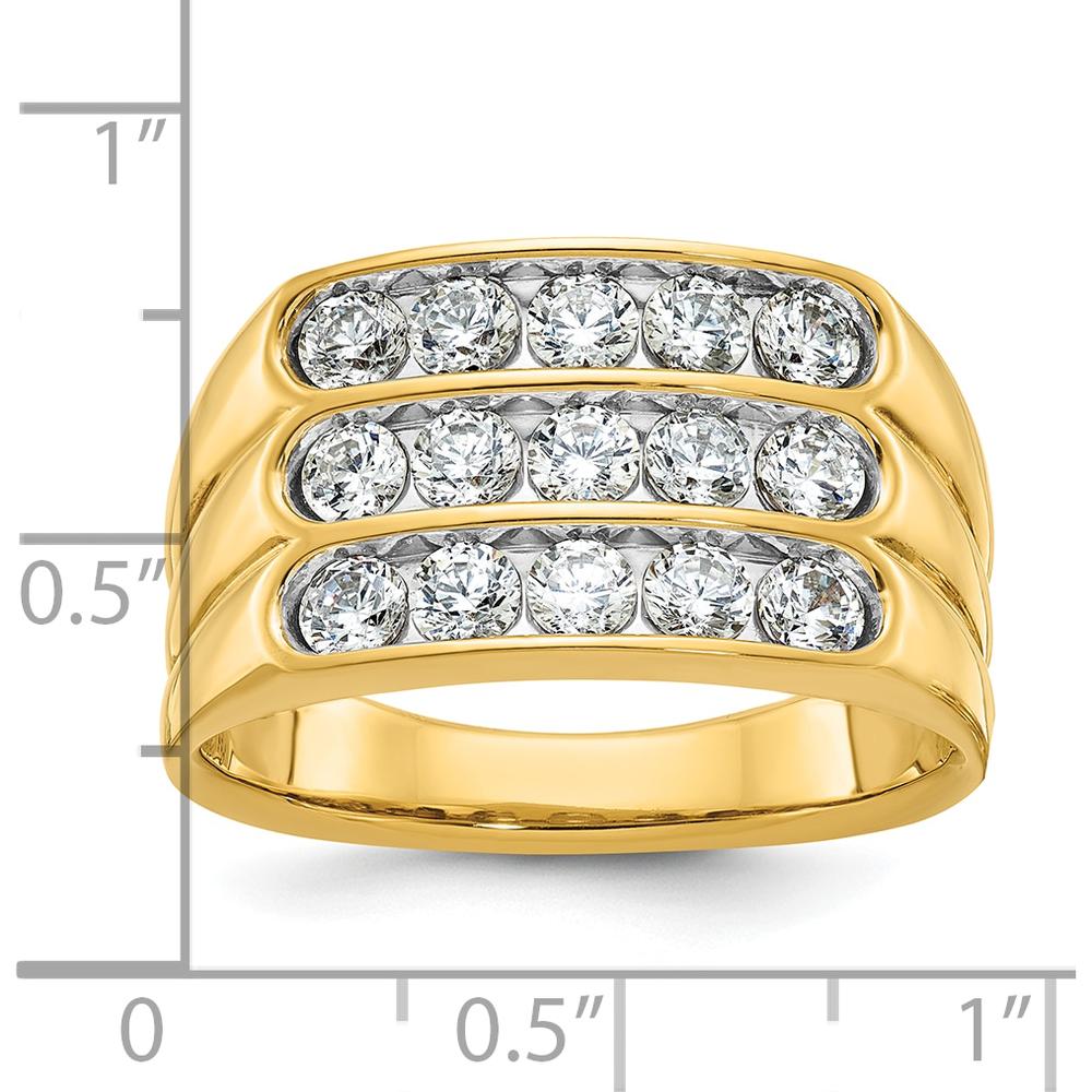 14K Yellow Gold Polished 3-Row Men's Diamond Ring with 1.65 Carats Total Diamond Weight by IBGoodman