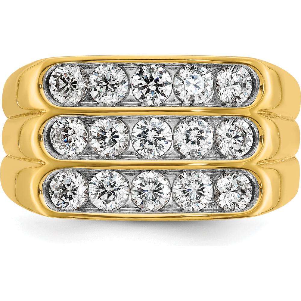 14K Yellow Gold Polished 3-Row Men's Diamond Ring with 1.65 Carats Total Diamond Weight by IBGoodman