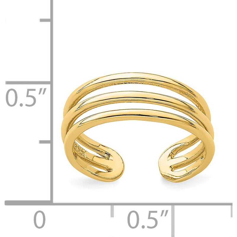 14K Yellow Gold Polished 3 Row Toe Ring by Oro Pregiato