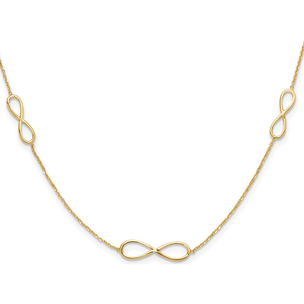 14K Yellow Gold Polished 3-Station Infinity Symbol Necklace with 16" Chain and 2" Extender by 0