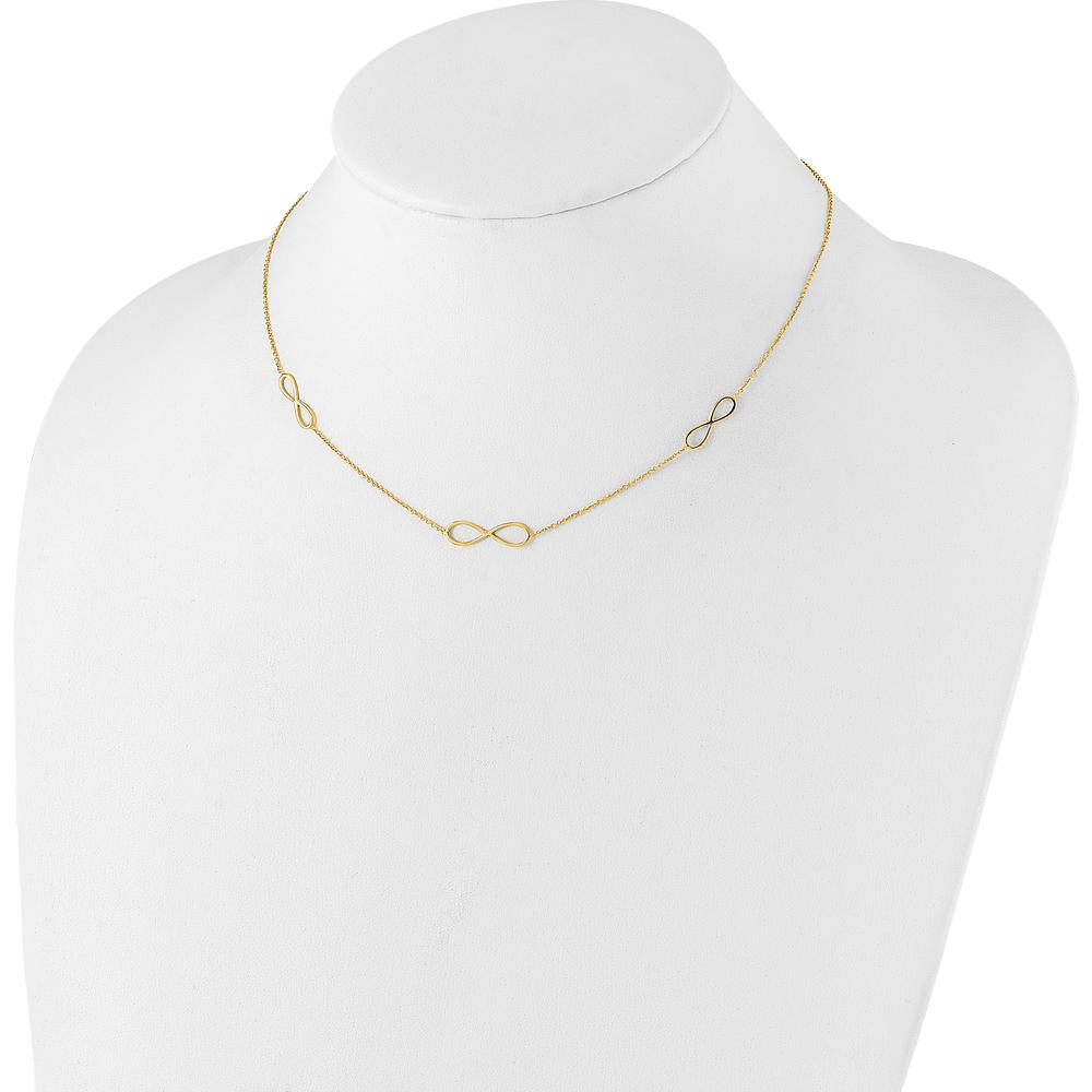 14K Yellow Gold Polished 3-Station Infinity Symbol Necklace with 16" Chain and 2" Extender by 0