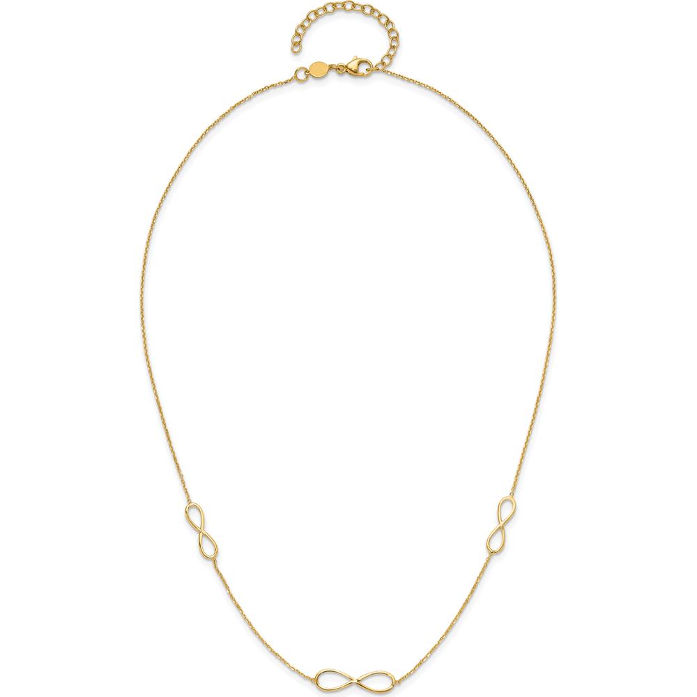 14K Yellow Gold Polished 3-Station Infinity Symbol Necklace with 16" Chain and 2" Extender by 0