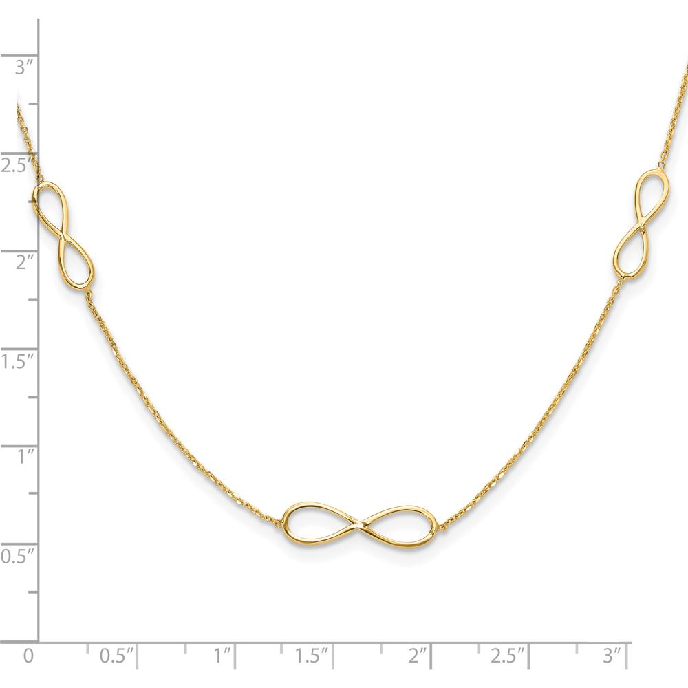 14K Yellow Gold Polished 3-Station Infinity Symbol Necklace with 16" Chain and 2" Extender by 0