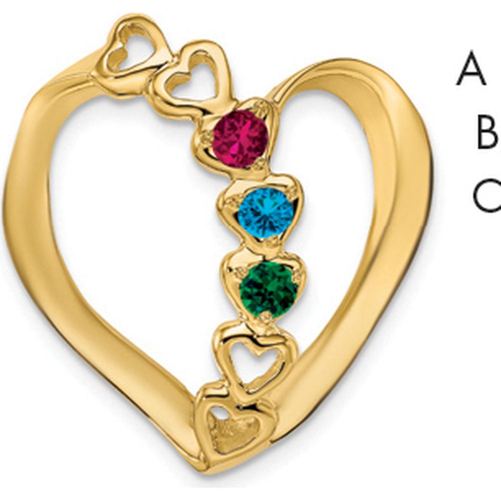 14K Yellow Gold Polished 3-Stone Mother's Heart Slide Mounting Pendant by Oro Pregiato