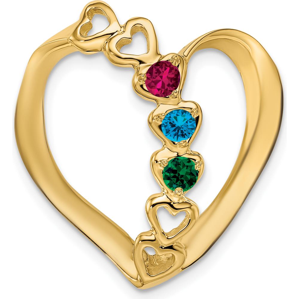 14K Yellow Gold Polished 3-Stone Mother's Heart Slide Mounting Pendant by Oro Pregiato