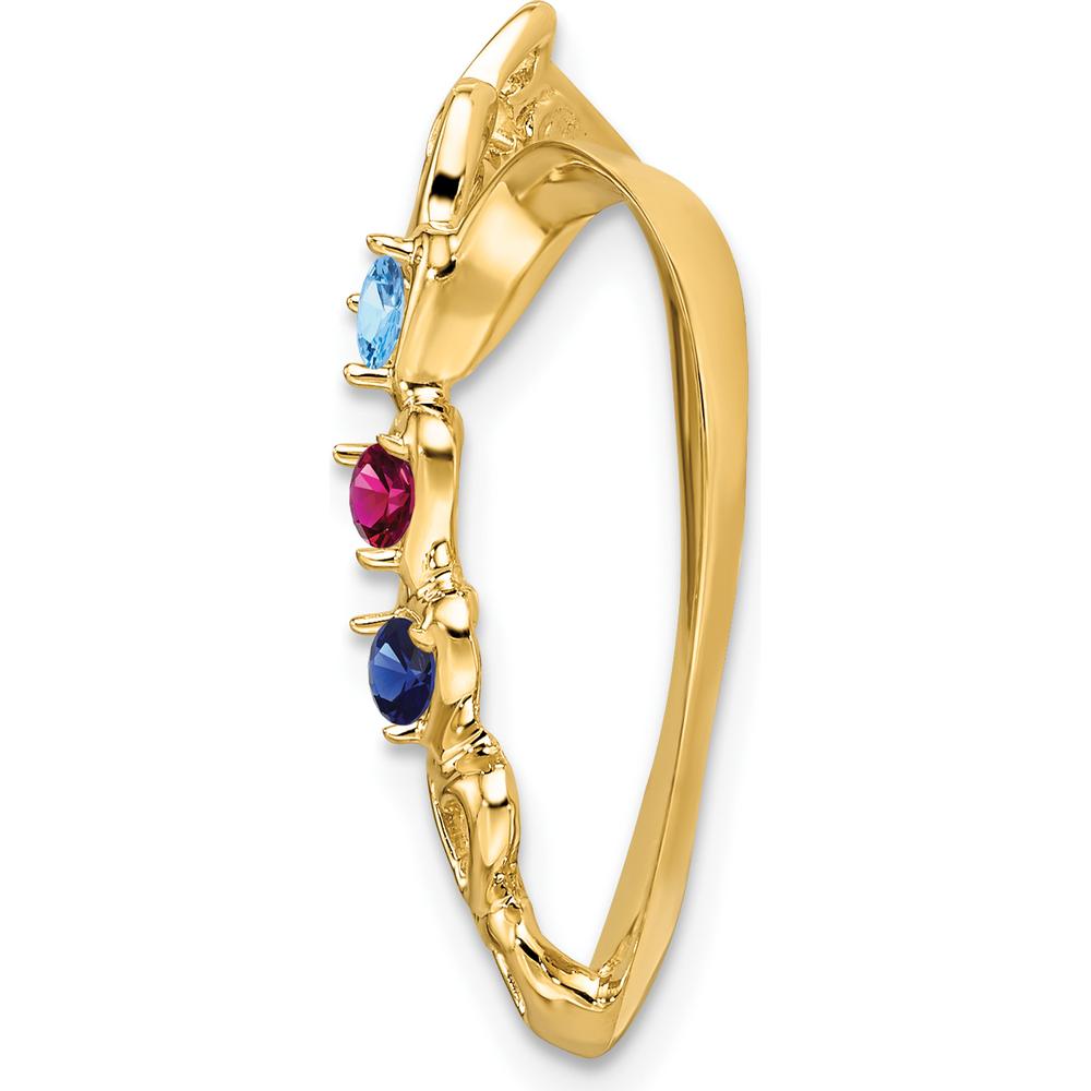 14K Yellow Gold Polished 3-Stone Mother's Heart Slide Mounting Pendant by Oro Pregiato
