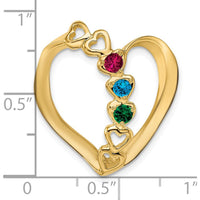 14K Yellow Gold Polished 3-Stone Mother's Heart Slide Mounting Pendant by Oro Pregiato