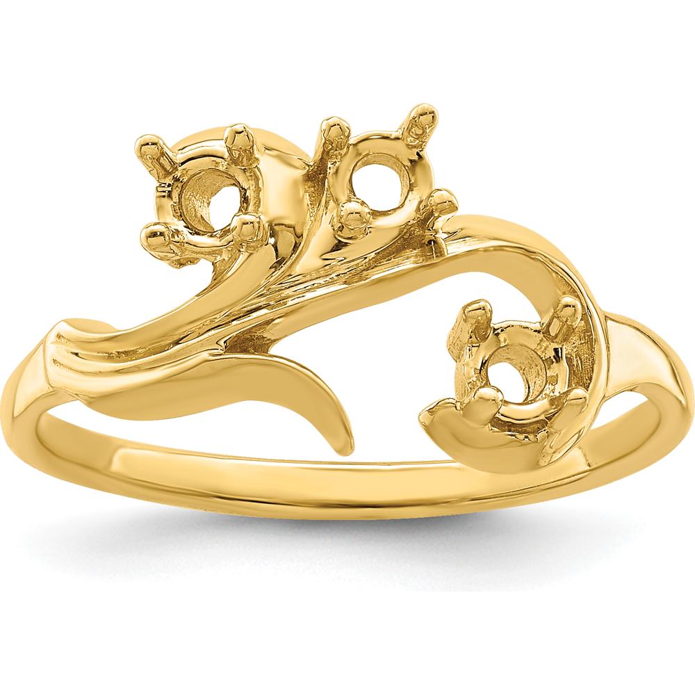 14K Yellow Gold Polished 3-Stone Mother's Ring Mounting - 3mm Width, Over 2mm Thickness by Monteluci Fine Jewelry