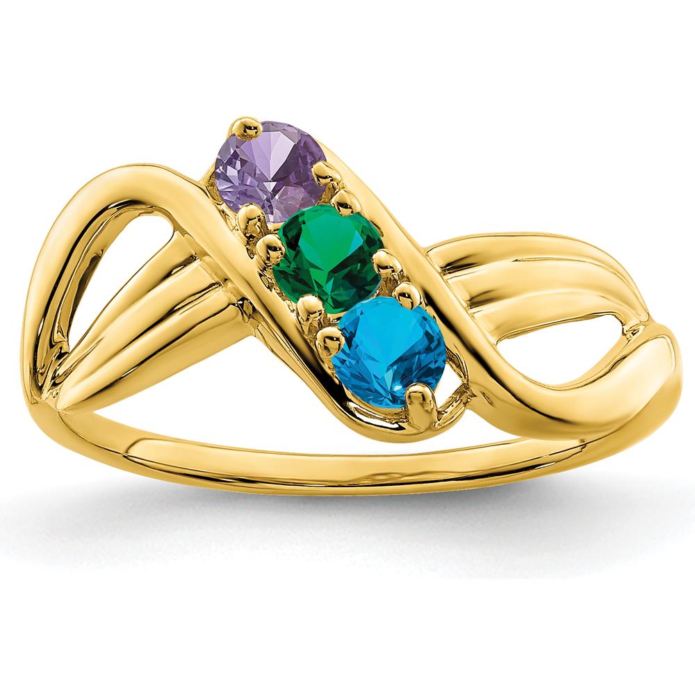 14K Yellow Gold Polished 3-Stone Mother's Ring Mounting - Customizable Gemstone Setting by Monteluci Fine Jewelry