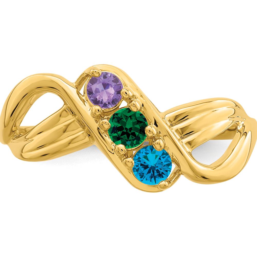 14K Yellow Gold Polished 3-Stone Mother's Ring Mounting - Customizable Gemstone Setting by Monteluci Fine Jewelry