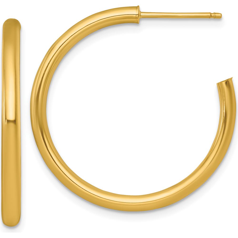 14K Yellow Gold Polished 30mm C-Hoop Post Earrings by 0