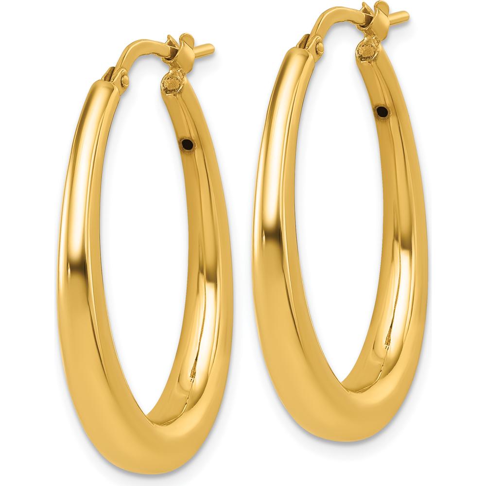 14K Yellow Gold Polished 30mm Graduated Puffed Oval Hoop Earrings by 0