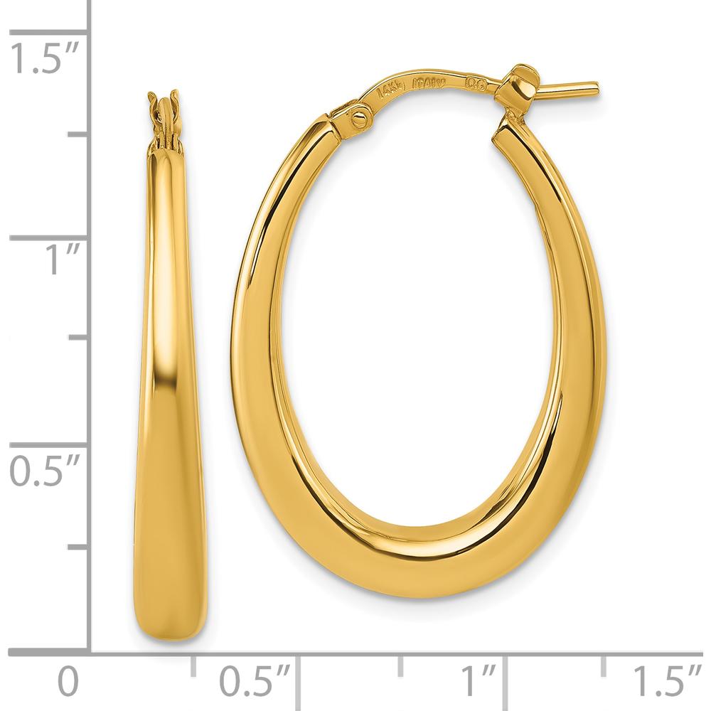 14K Yellow Gold Polished 30mm Graduated Puffed Oval Hoop Earrings by 0