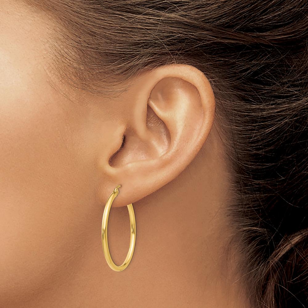 14K Yellow Gold Polished 30mm Large Hoop Earrings - Lightweight & Elegant by 0