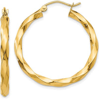 14K Yellow Gold Polished 30mm Twisted Hoop Earrings - 3mm Thickness by 0