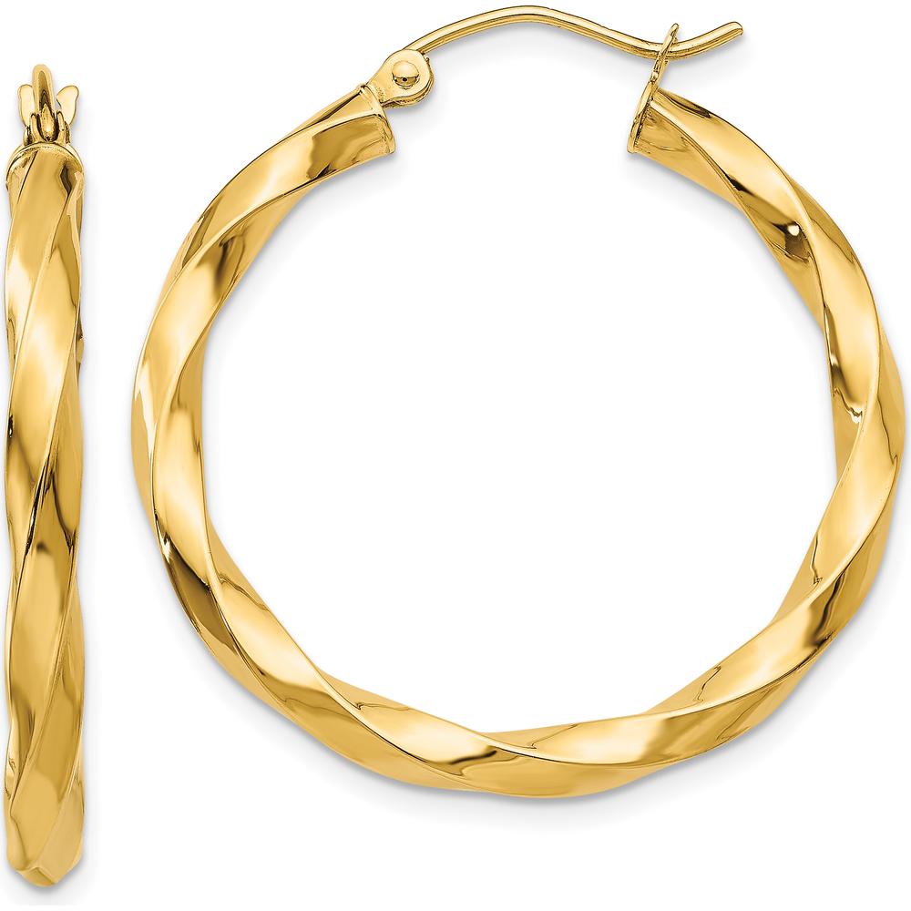14K Yellow Gold Polished 30mm Twisted Hoop Earrings - 3mm Thickness by 0
