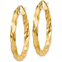 14K Yellow Gold Polished 30mm Twisted Hoop Earrings - 3mm Thickness by 0