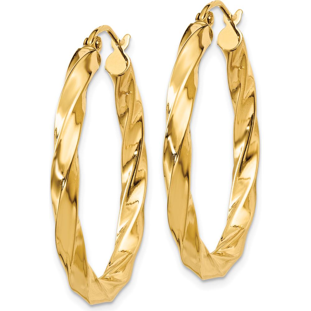 14K Yellow Gold Polished 30mm Twisted Hoop Earrings - 3mm Thickness by 0