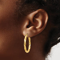 14K Yellow Gold Polished 30mm Twisted Hoop Earrings - 3mm Thickness by 0
