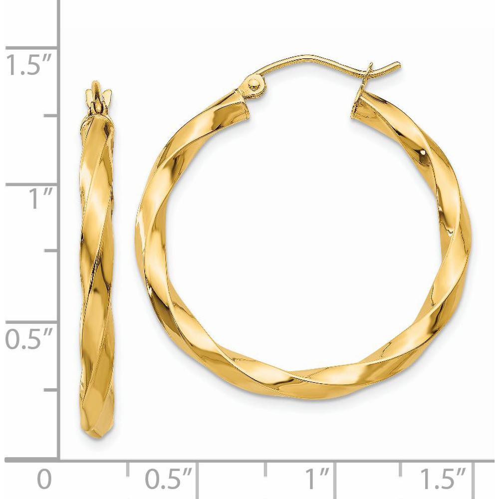 14K Yellow Gold Polished 30mm Twisted Hoop Earrings - 3mm Thickness by 0