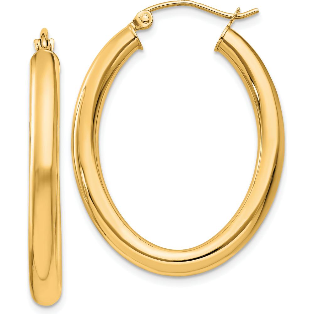 14K Yellow Gold Polished 32mm Oval Tube Hoop Earrings - Contemporary Design by 0