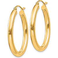14K Yellow Gold Polished 32mm Oval Tube Hoop Earrings - Contemporary Design by 0